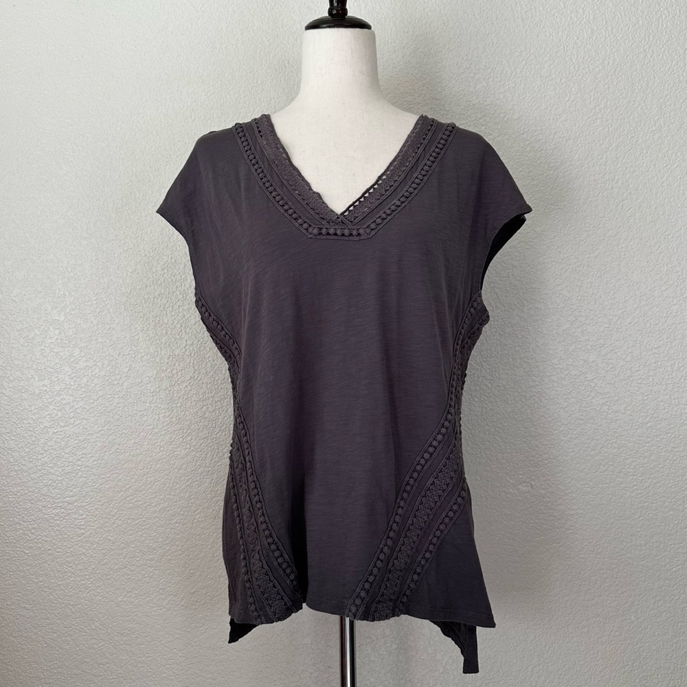 Garnett Hill 100% Cotton Charcoal Gray Crochet Top, Sz Medium